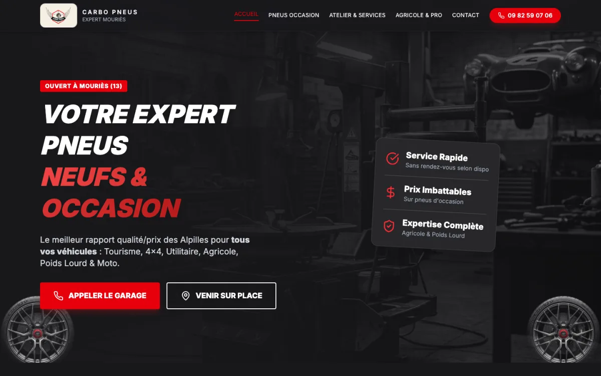 Capture du site Carbo Pneus