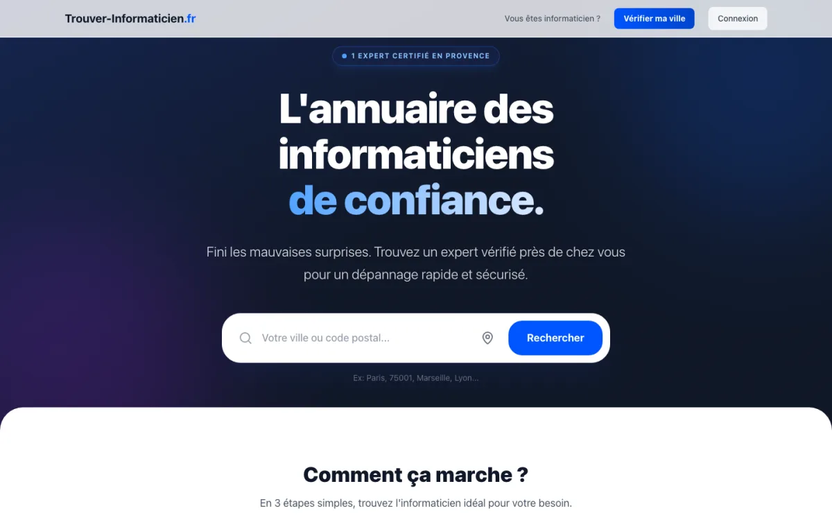 Capture du site Trouver Informaticien